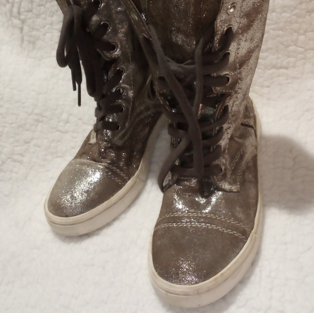 Steve Madden high top silver glittery sneakers